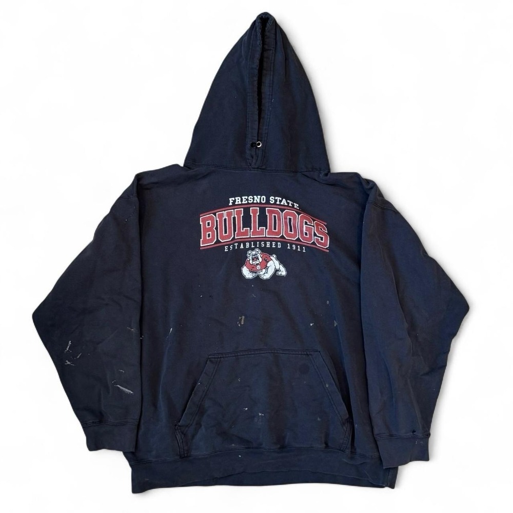 Fresno State Bulldogs Distressed Paint Splattered Black Hoodie Men's XXL Grunge